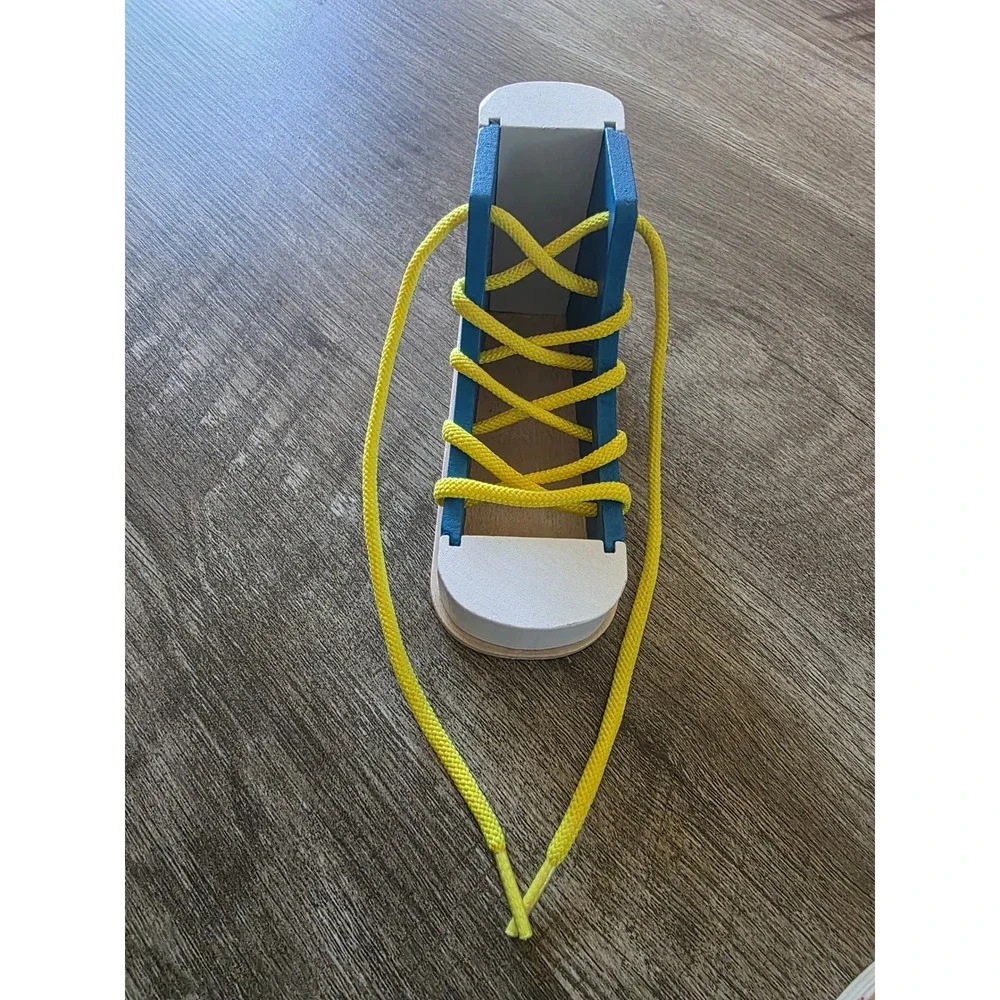 Wooden Shoe Tying Educational Lacing Wooden Toy clock with shape sorting Toddler